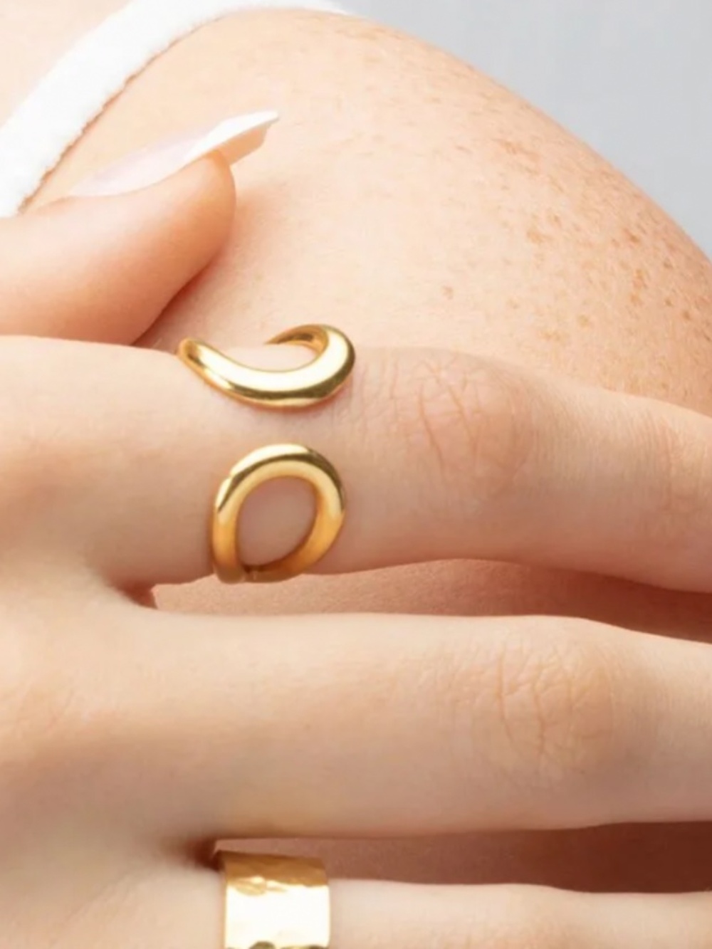 18K Gold PVD Stainless Steel Crescent Cuff Adjustable Ring